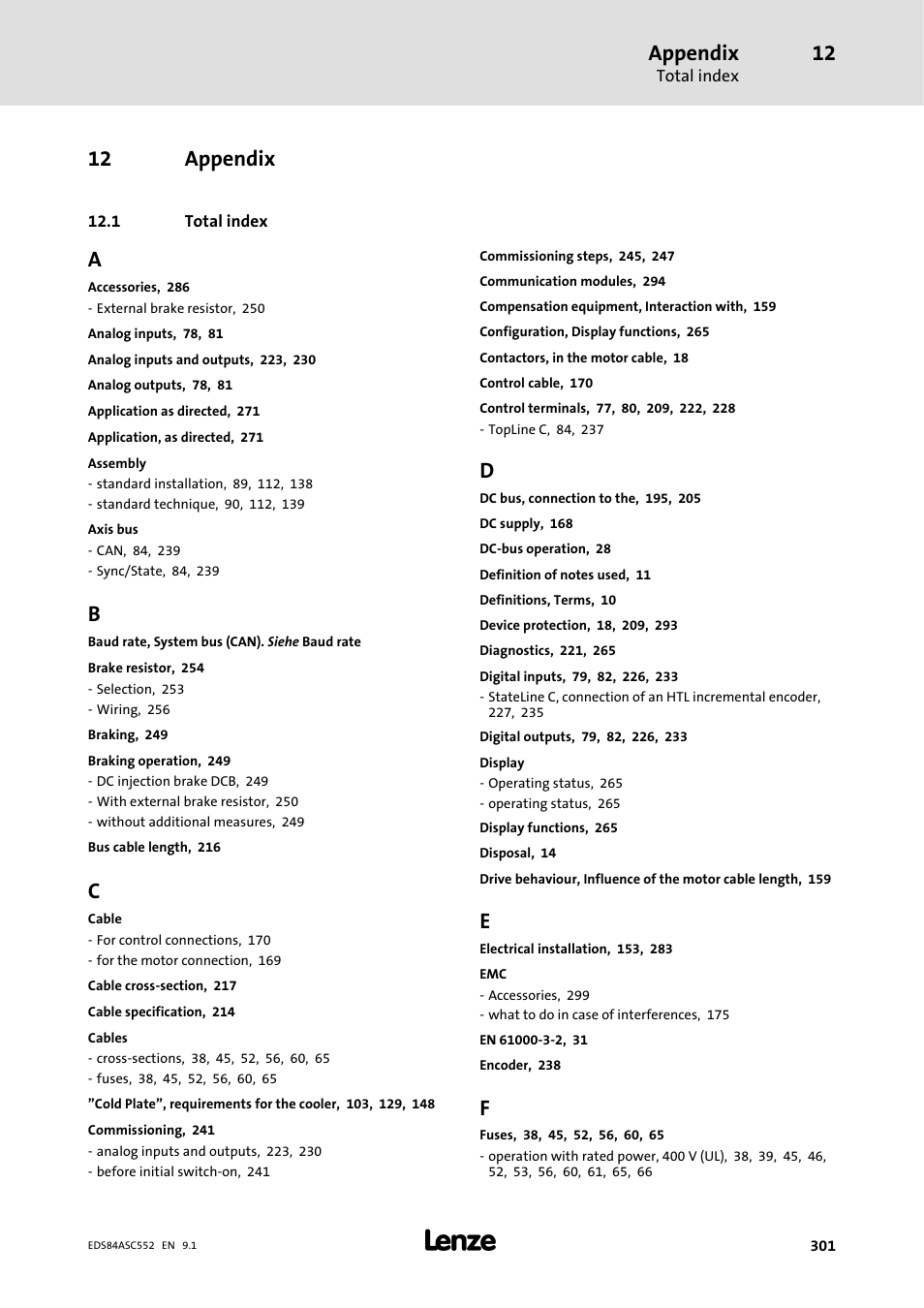 Appendix, 1 total index, 12 appendix | Lenze 8400 User Manual | Page 301 / 304