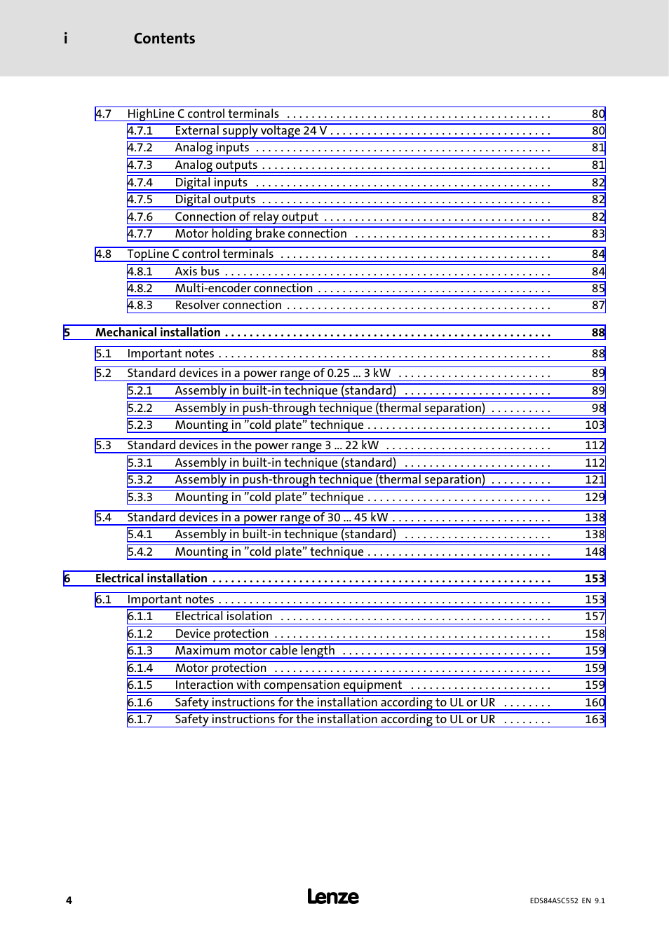 Contents i | Lenze 8400 User Manual | Page 4 / 304