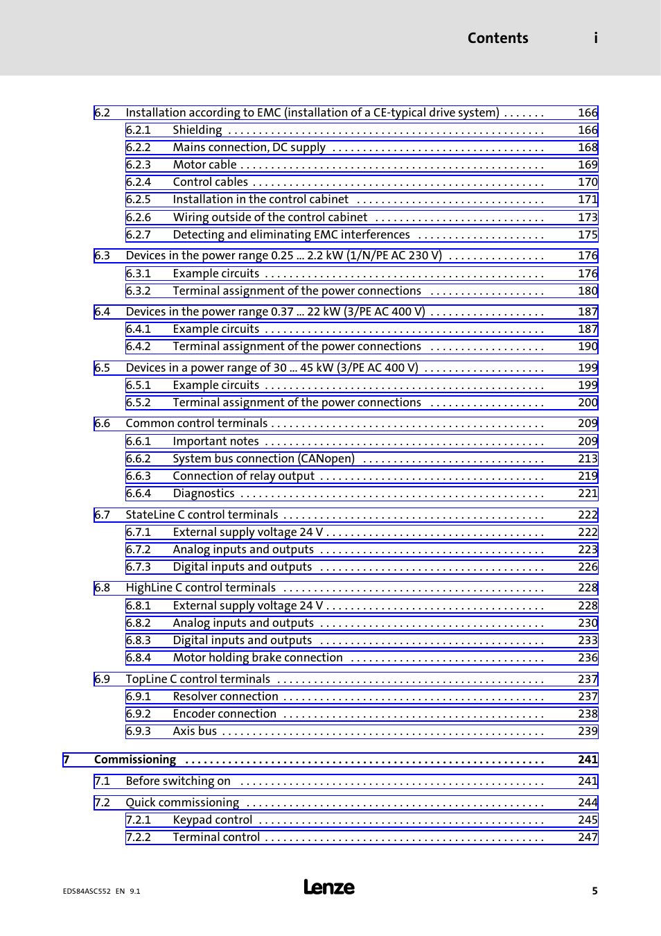 Contents i | Lenze 8400 User Manual | Page 5 / 304