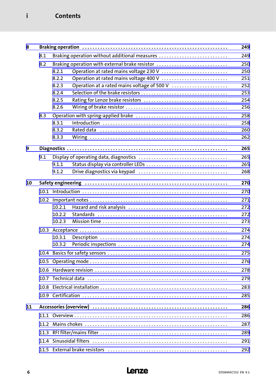Contents i | Lenze 8400 User Manual | Page 6 / 304