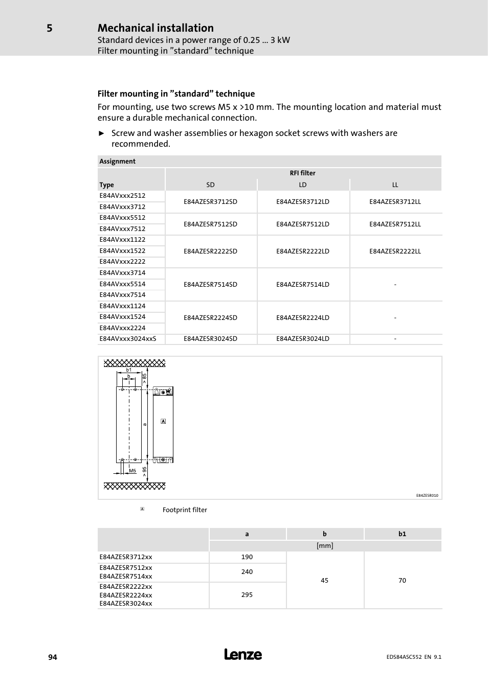 Mechanical installation | Lenze 8400 User Manual | Page 94 / 304