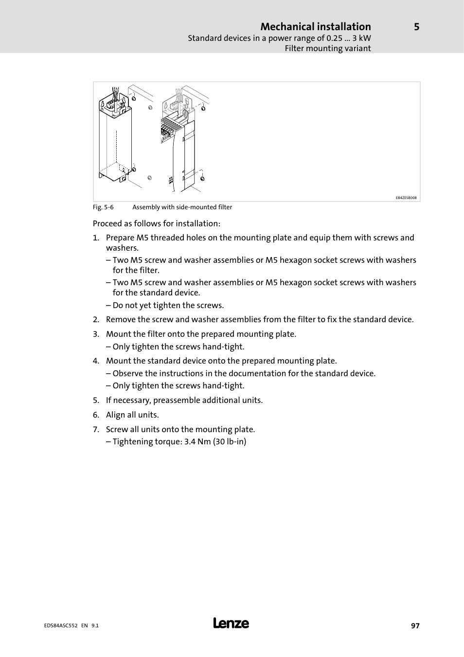 Mechanical installation | Lenze 8400 User Manual | Page 97 / 304