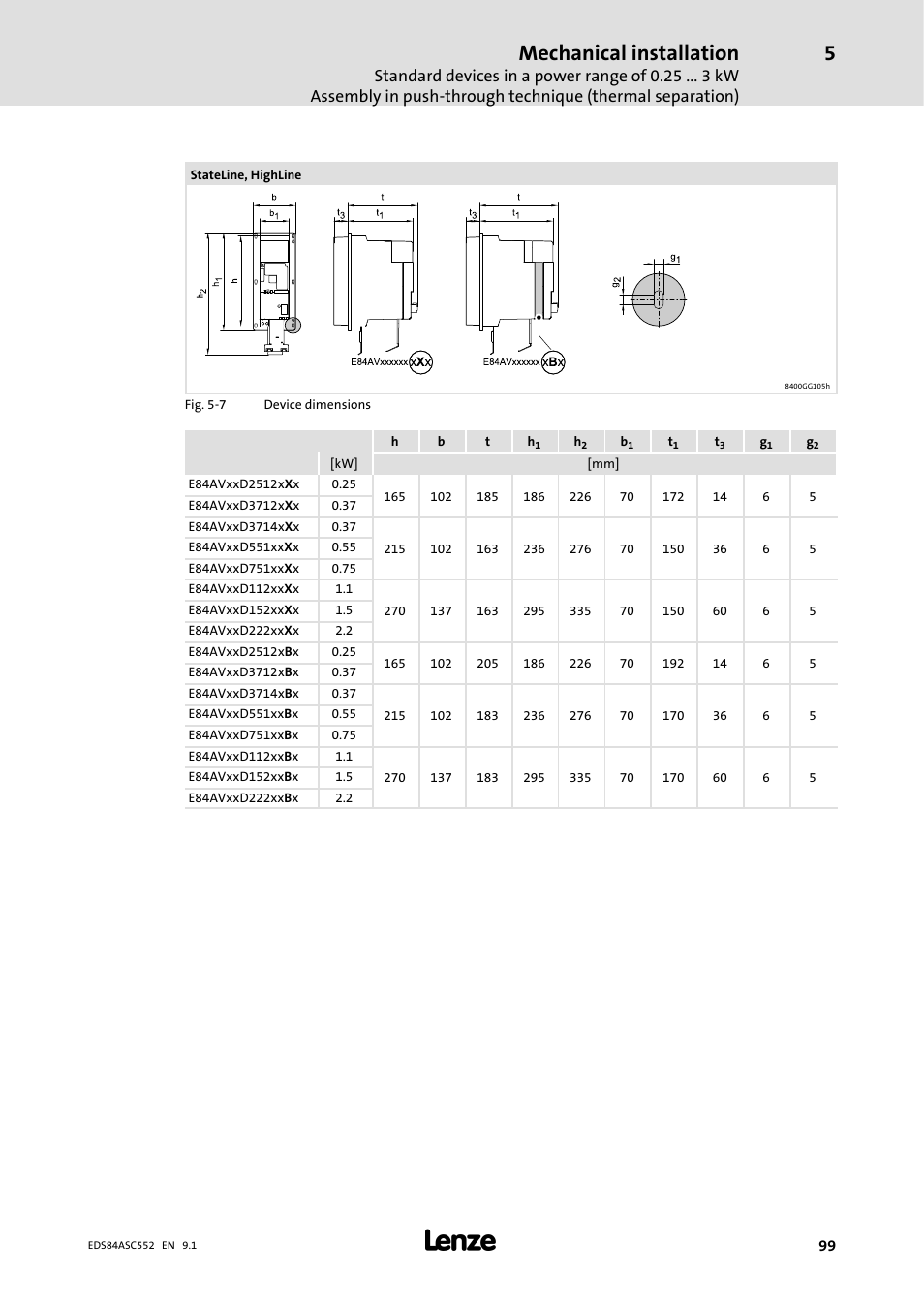 Mechanical installation | Lenze 8400 User Manual | Page 99 / 304