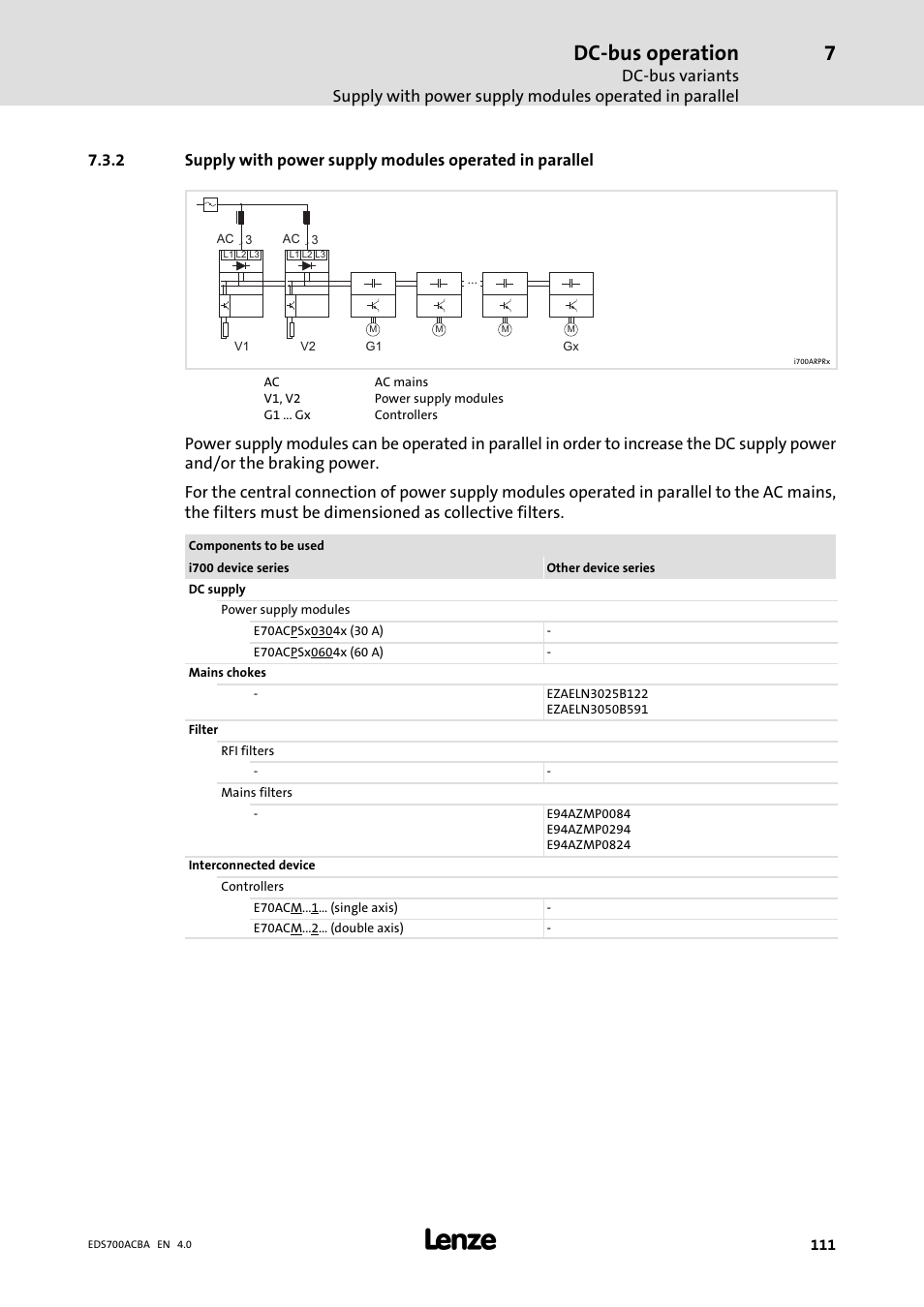 Dc−bus operation | Lenze i700 Manual User Manual | Page 111 / 159