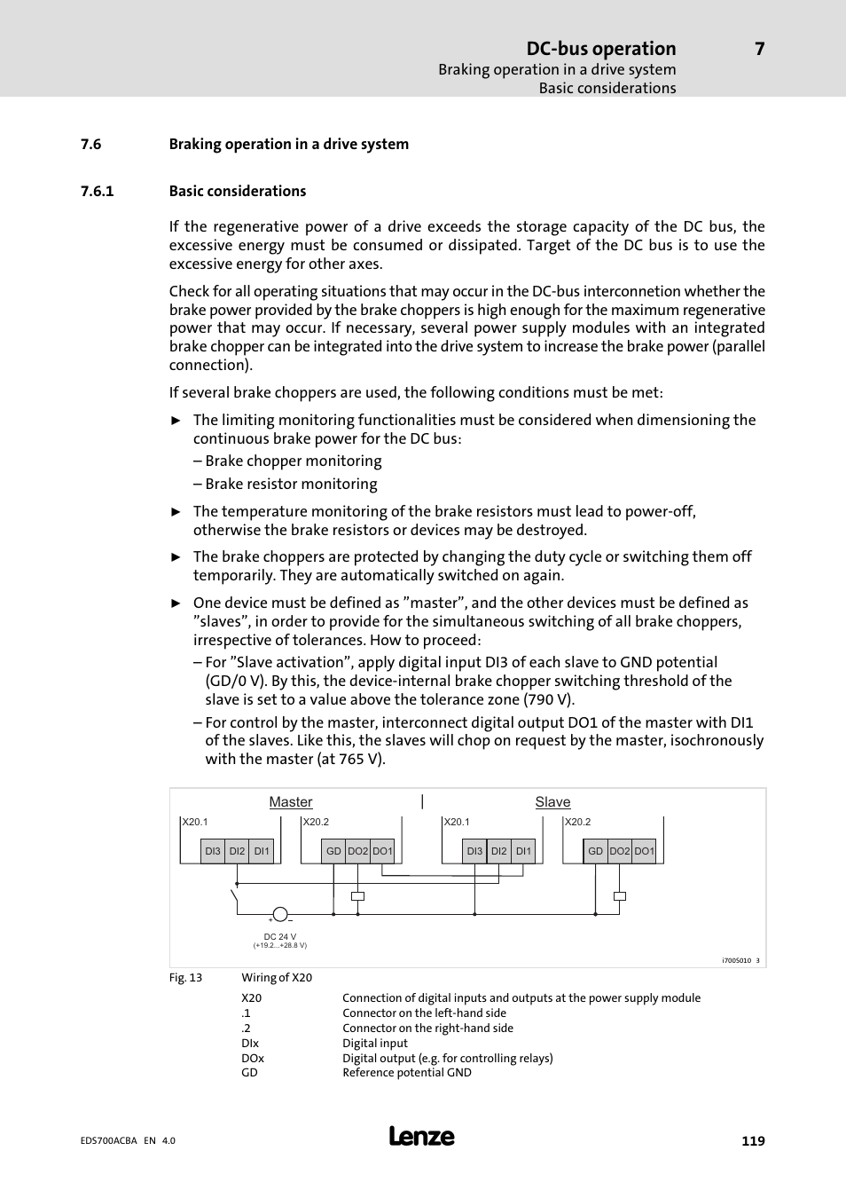 Braking operation in a drive system, Basic considerations, Dc−bus operation | Lenze i700 Manual User Manual | Page 119 / 159