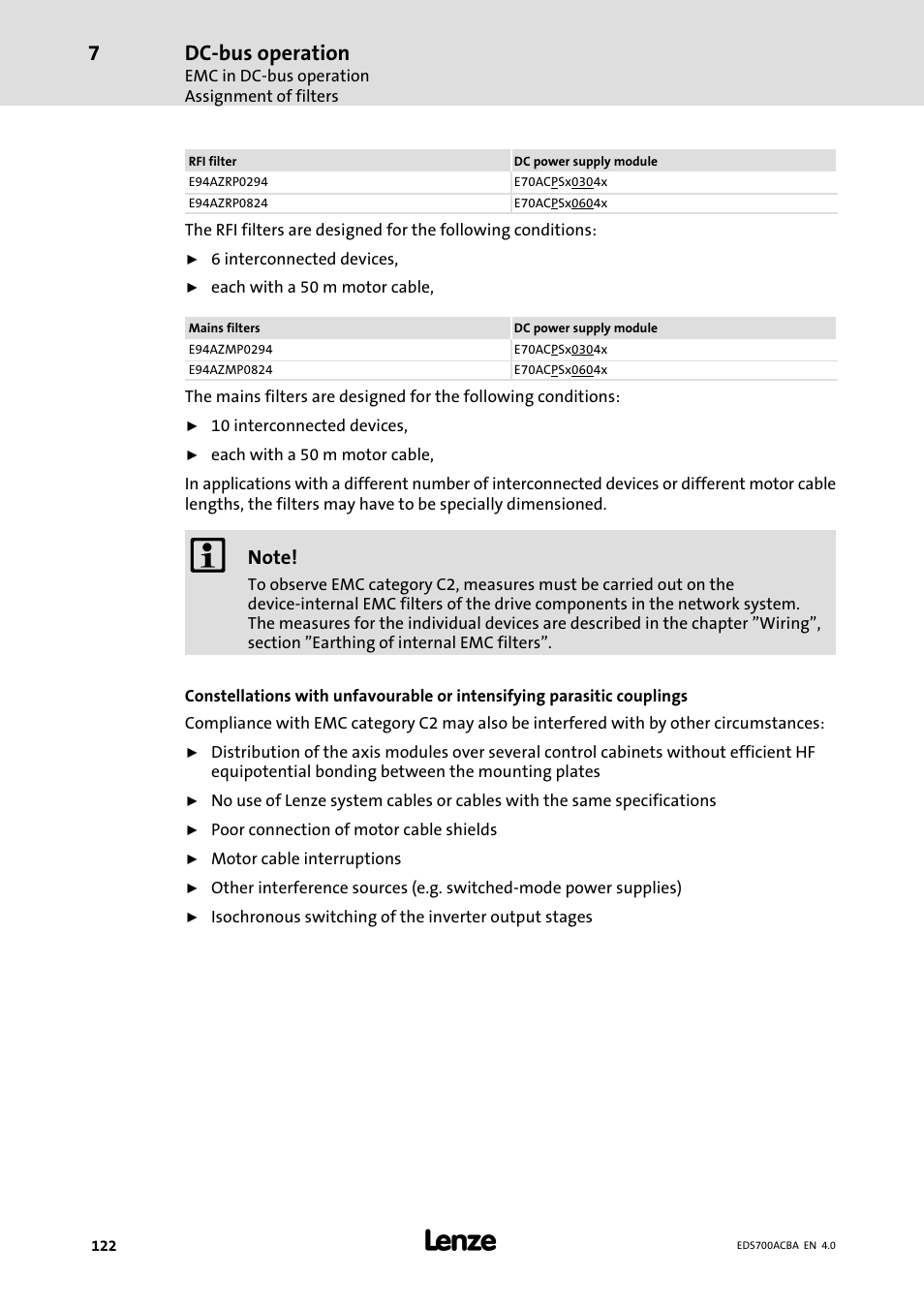 Dc−bus operation | Lenze i700 Manual User Manual | Page 122 / 159