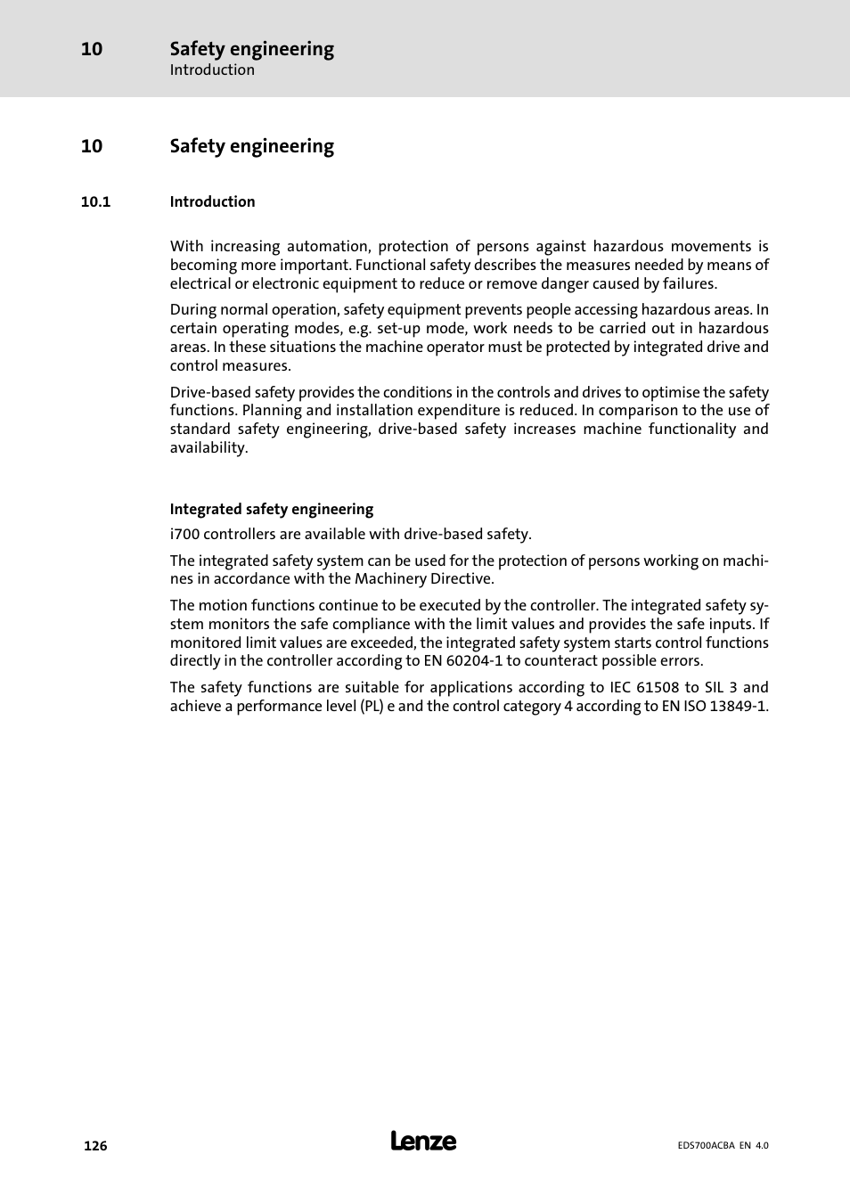 Safety engineering, Introduction, 1 introduction | Lenze i700 Manual User Manual | Page 126 / 159