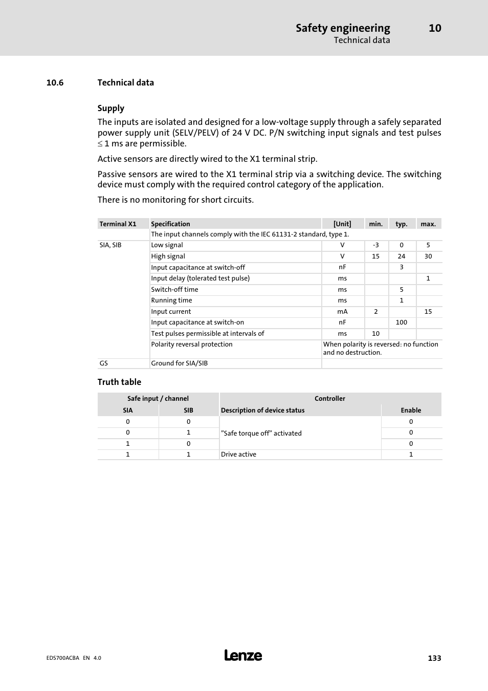 Technical data, 7 technical data, Safety engineering | Lenze i700 Manual User Manual | Page 133 / 159