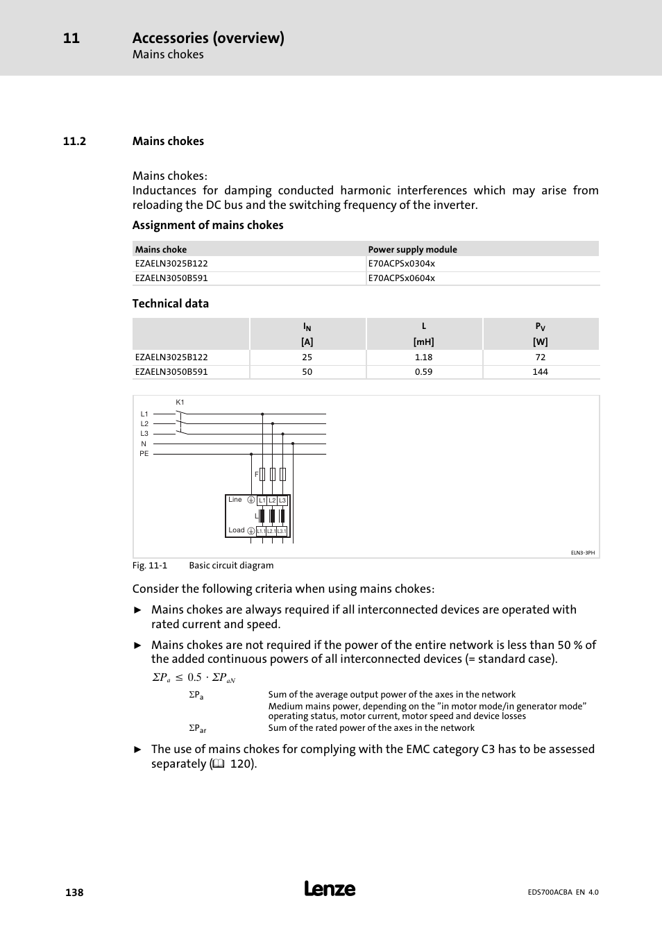 Mains chokes, 2 mains chokes, Accessories (overview) | Technical data | Lenze i700 Manual User Manual | Page 138 / 159