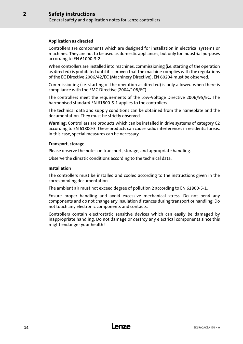 Safety instructions | Lenze i700 Manual User Manual | Page 14 / 159