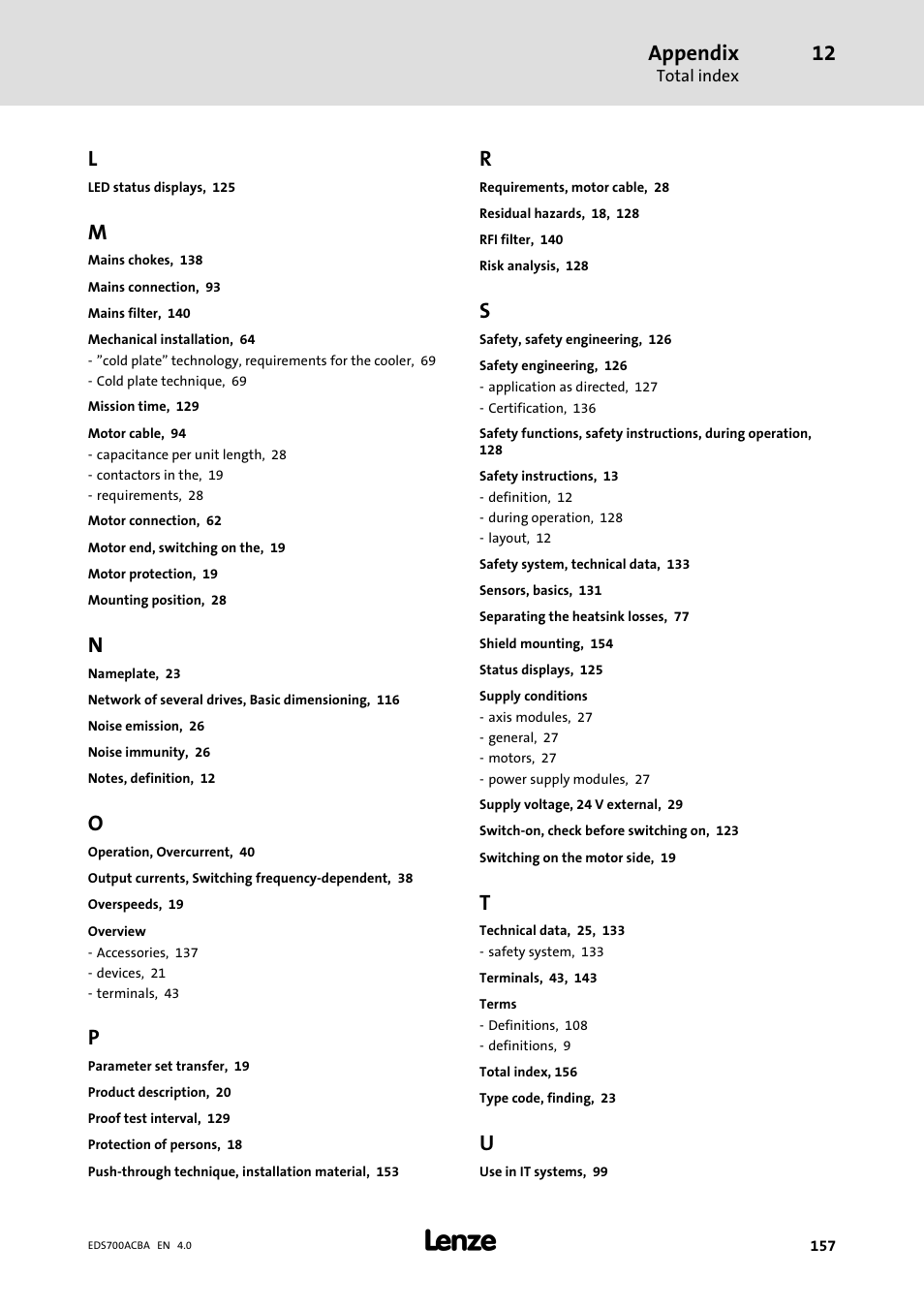 Appendix | Lenze i700 Manual User Manual | Page 157 / 159