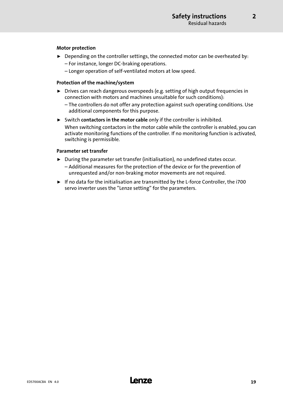 Safety instructions | Lenze i700 Manual User Manual | Page 19 / 159