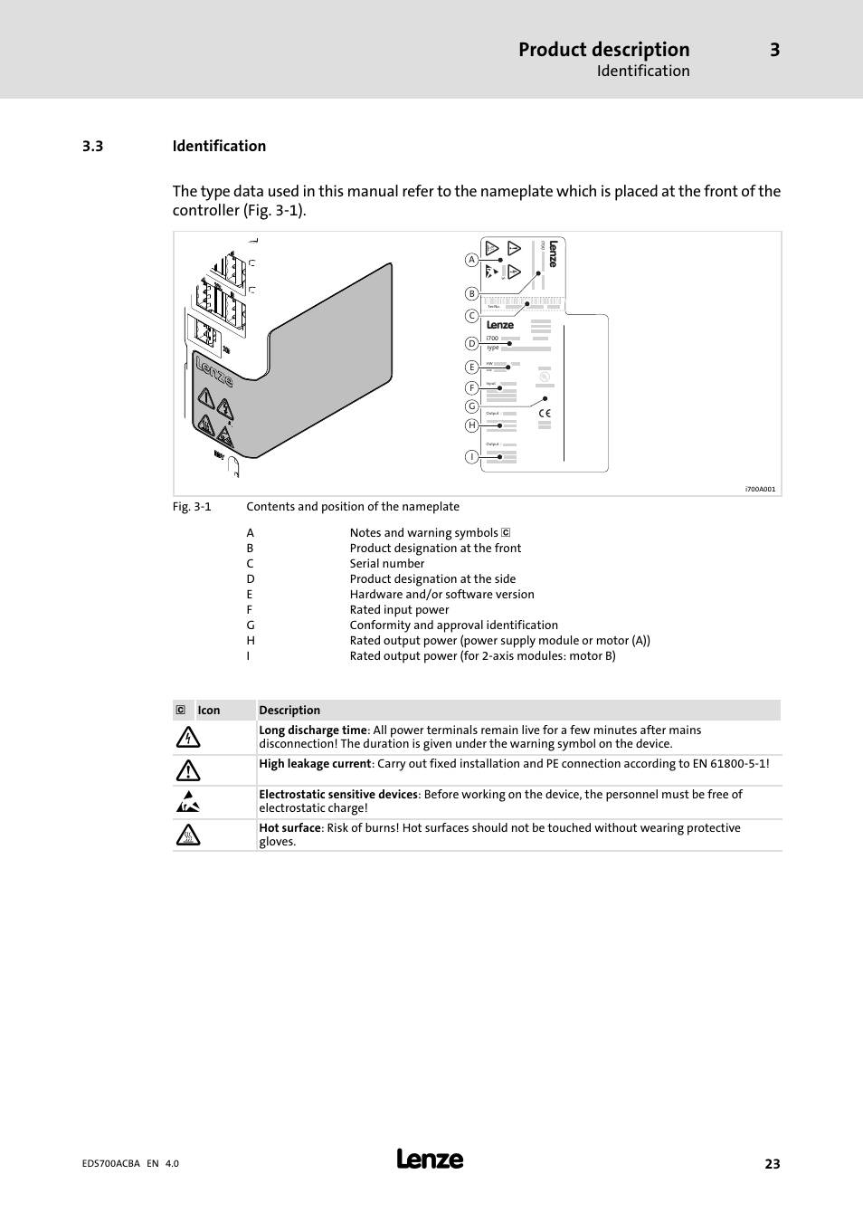 Identification, Product description | Lenze i700 Manual User Manual | Page 23 / 159