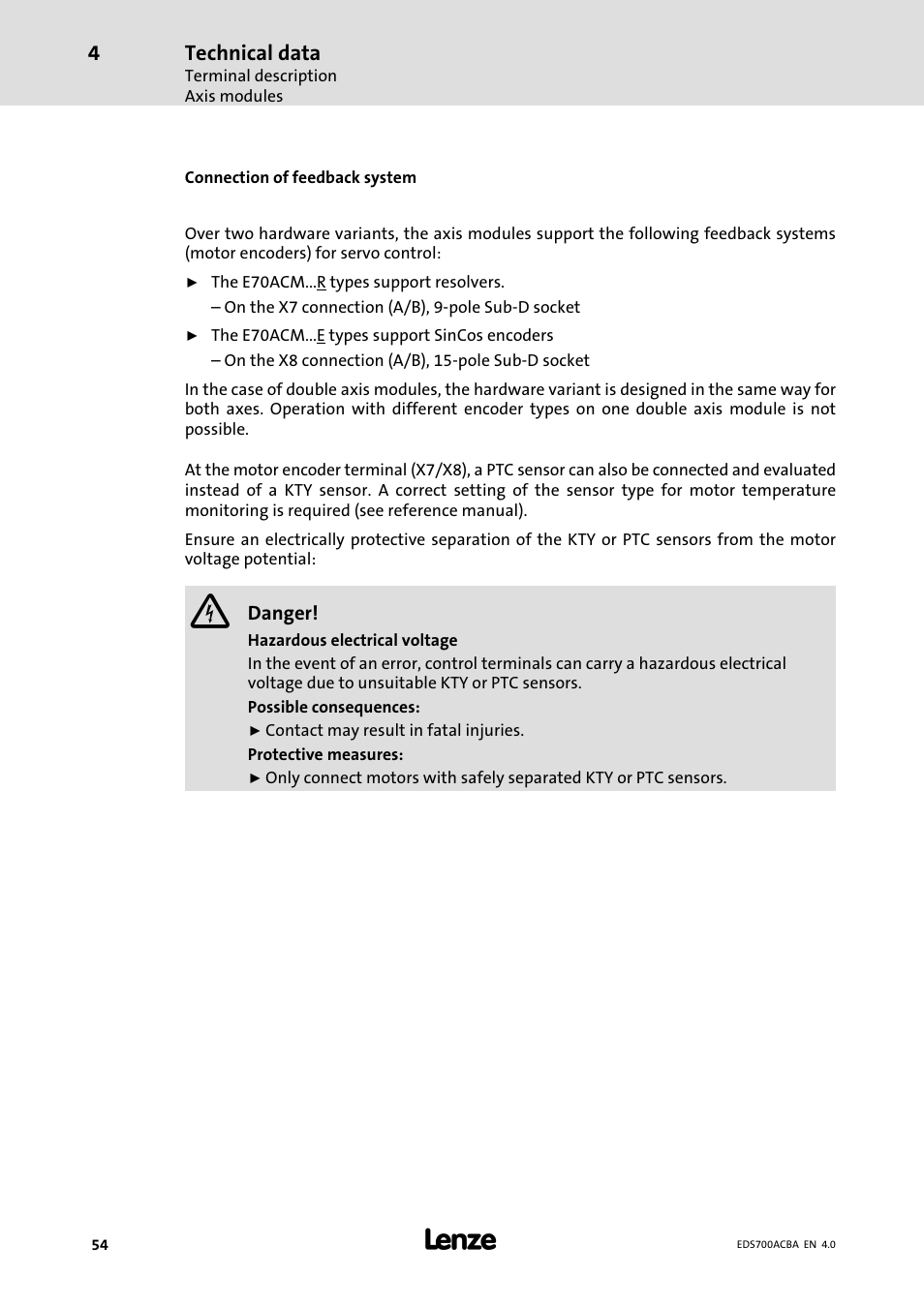 Technical data | Lenze i700 Manual User Manual | Page 54 / 159