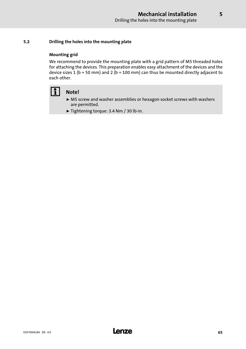 Drilling the holes into the mounting plate | Lenze i700 Manual User Manual | Page 65 / 159