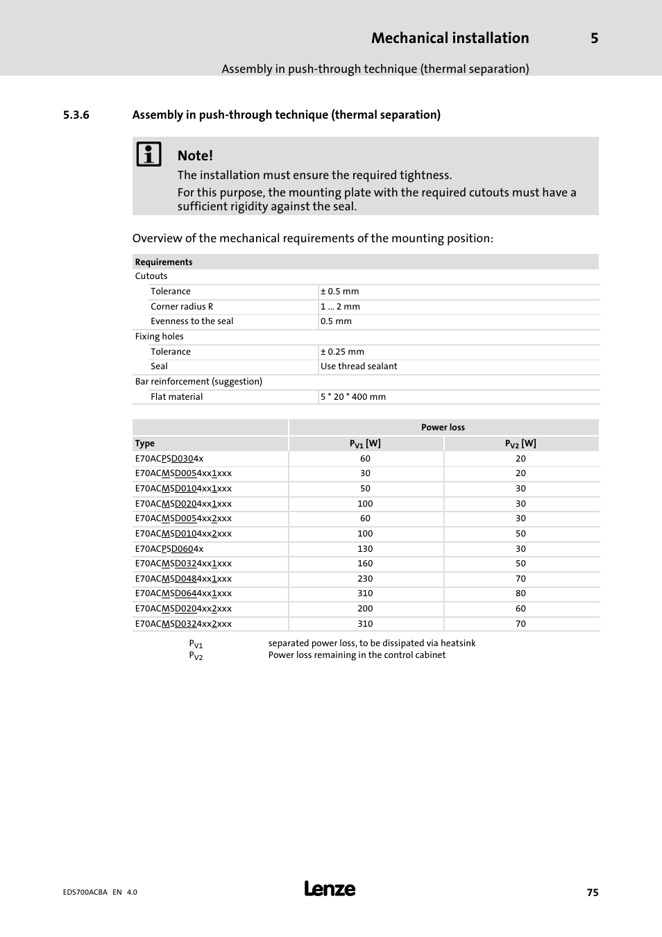 Mechanical installation | Lenze i700 Manual User Manual | Page 75 / 159