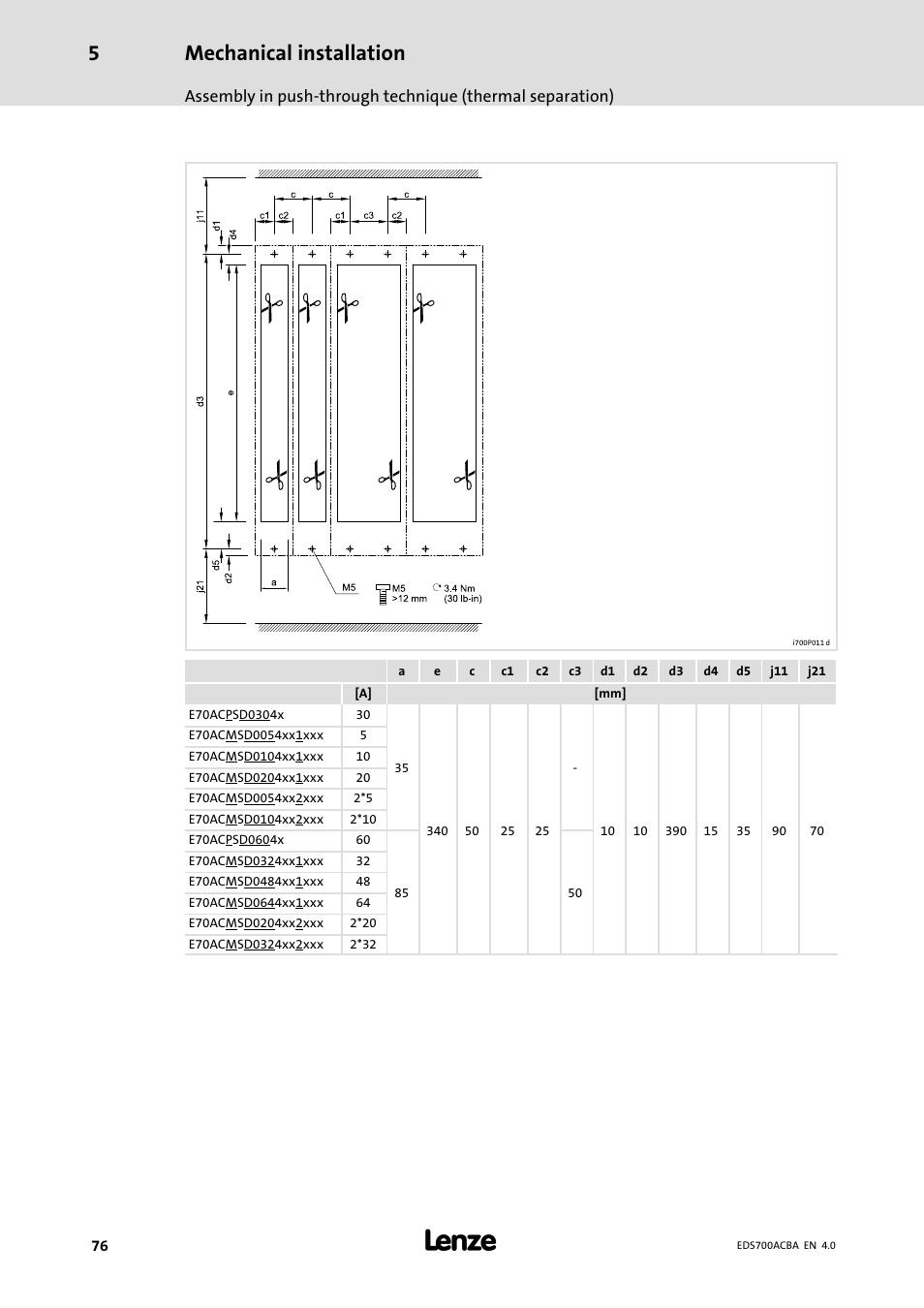 Mechanical installation | Lenze i700 Manual User Manual | Page 76 / 159