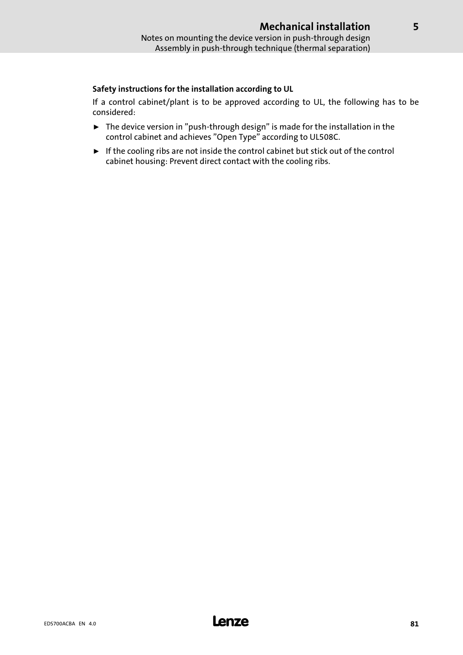 Mechanical installation | Lenze i700 Manual User Manual | Page 81 / 159
