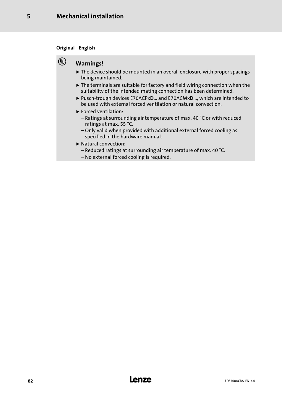 Mechanical installation 5 | Lenze i700 Manual User Manual | Page 82 / 159