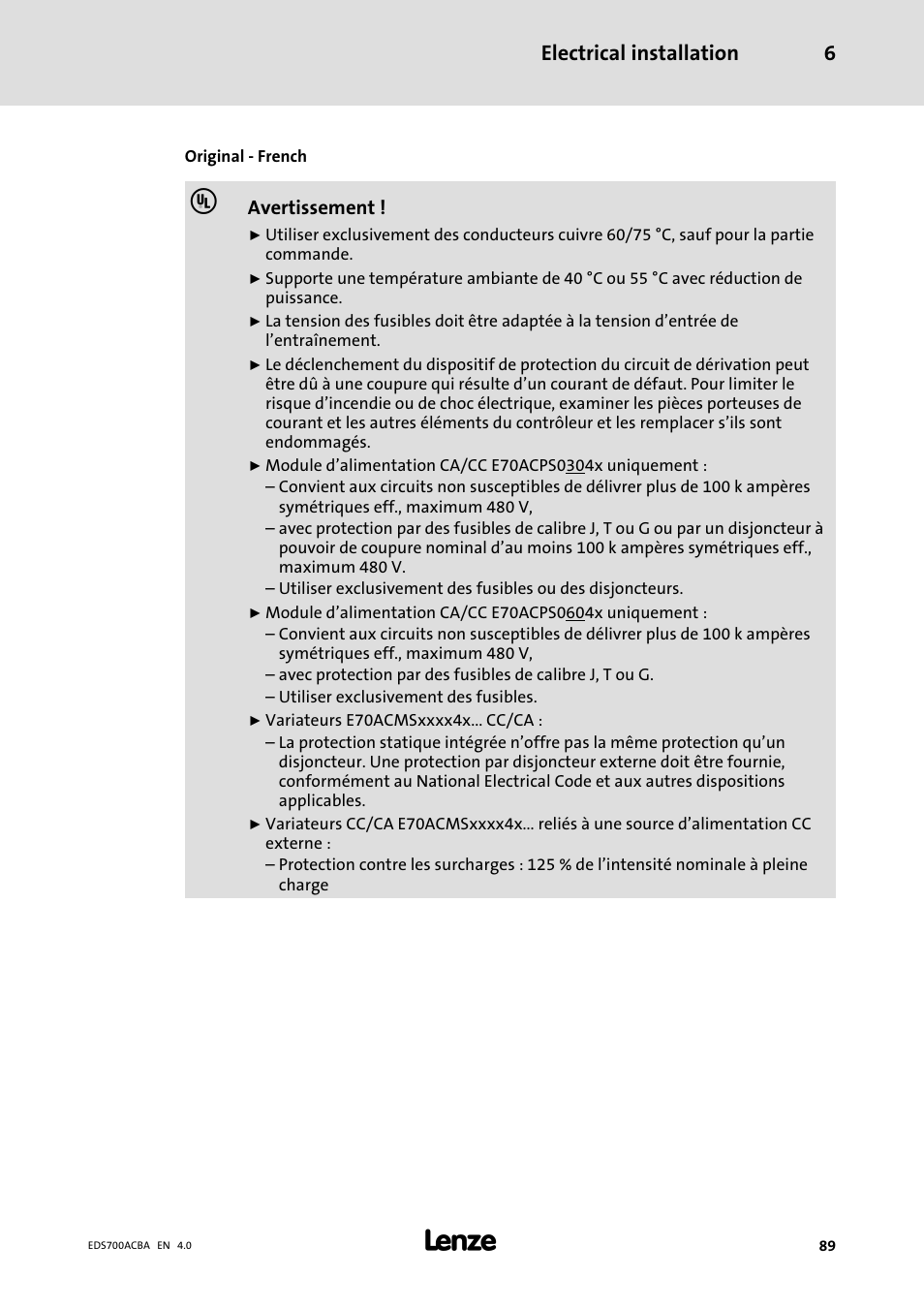 Electrical installation 6 | Lenze i700 Manual User Manual | Page 89 / 159