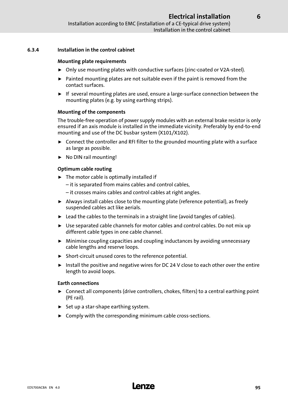 Installation in the control cabinet, Electrical installation | Lenze i700 Manual User Manual | Page 95 / 159