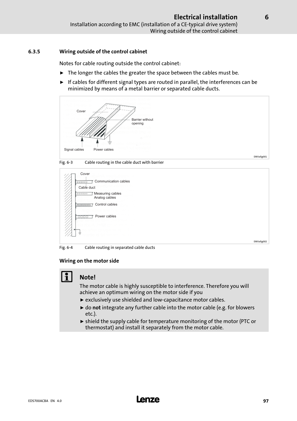 Wiring outside of the control cabinet, Electrical installation | Lenze i700 Manual User Manual | Page 97 / 159
