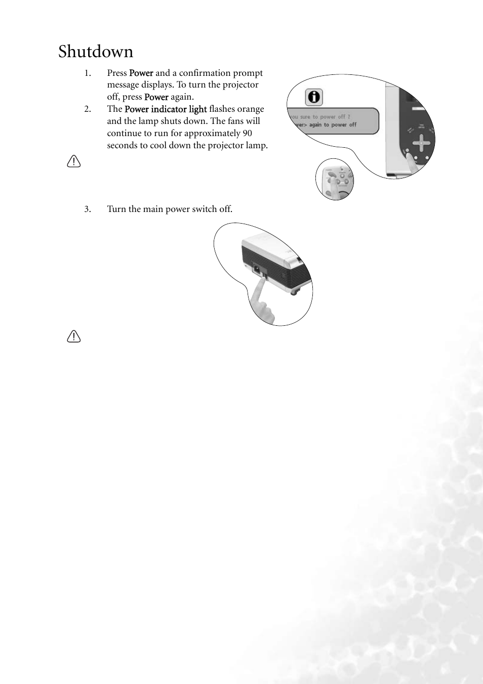 Shutdown | BenQ PB8260 User Manual | Page 31 / 53