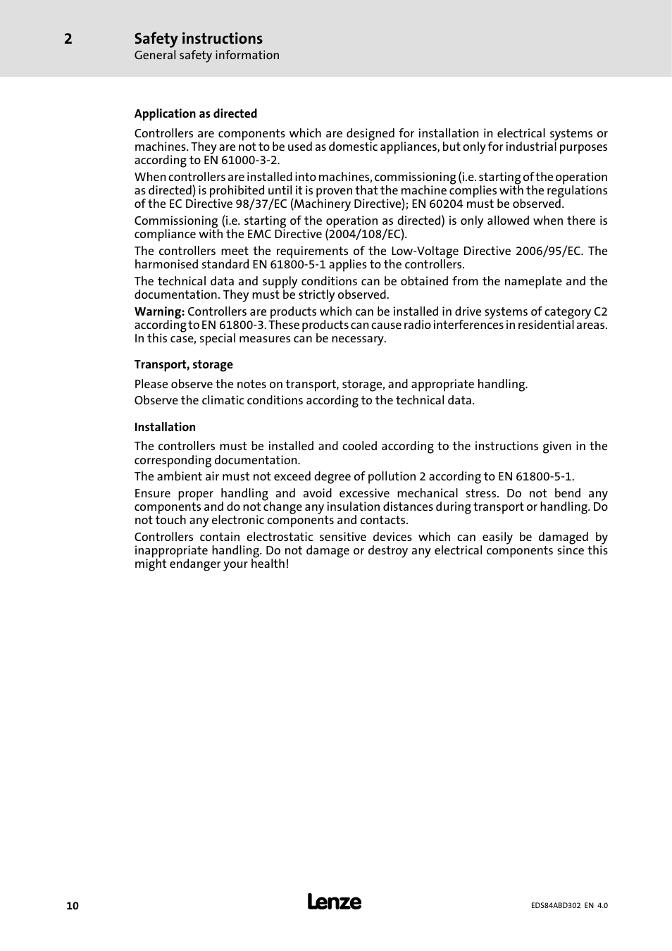 Safety instructions | Lenze 8400 BaseLine Manual User Manual | Page 10 / 114