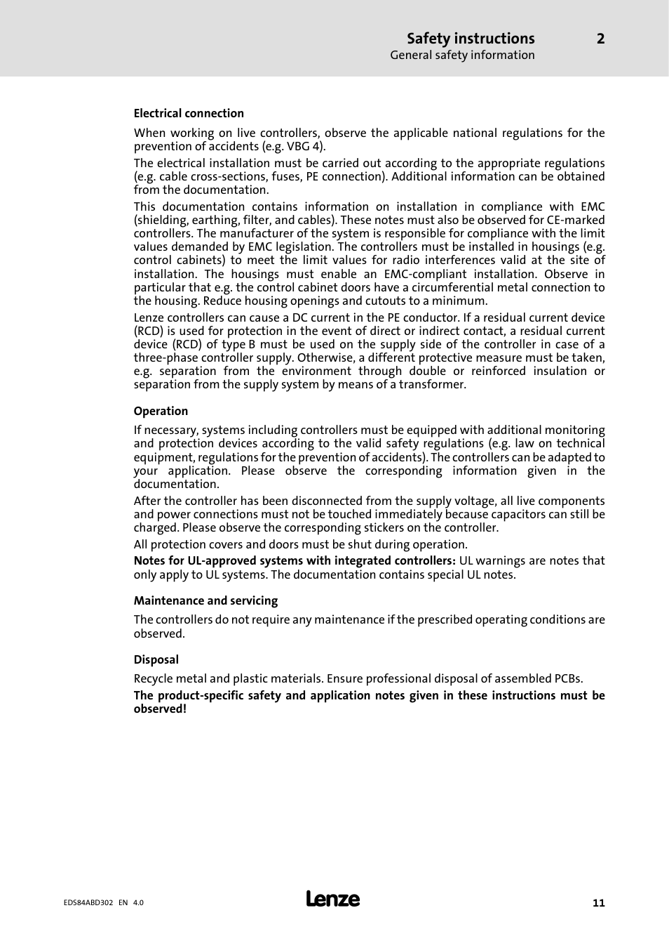 Safety instructions | Lenze 8400 BaseLine Manual User Manual | Page 11 / 114