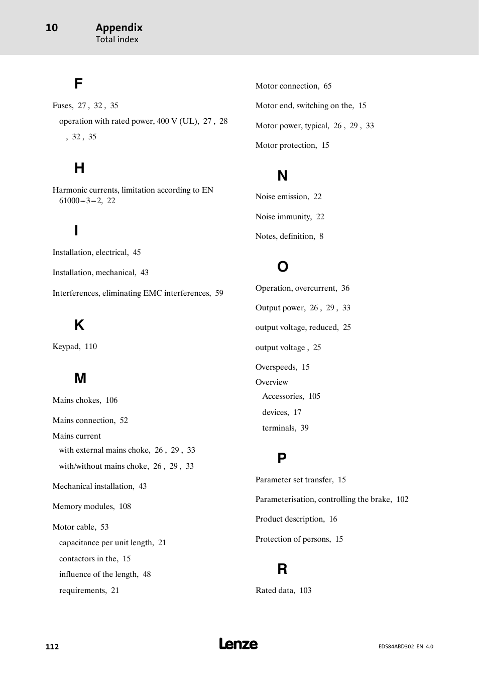 Appendix | Lenze 8400 BaseLine Manual User Manual | Page 112 / 114