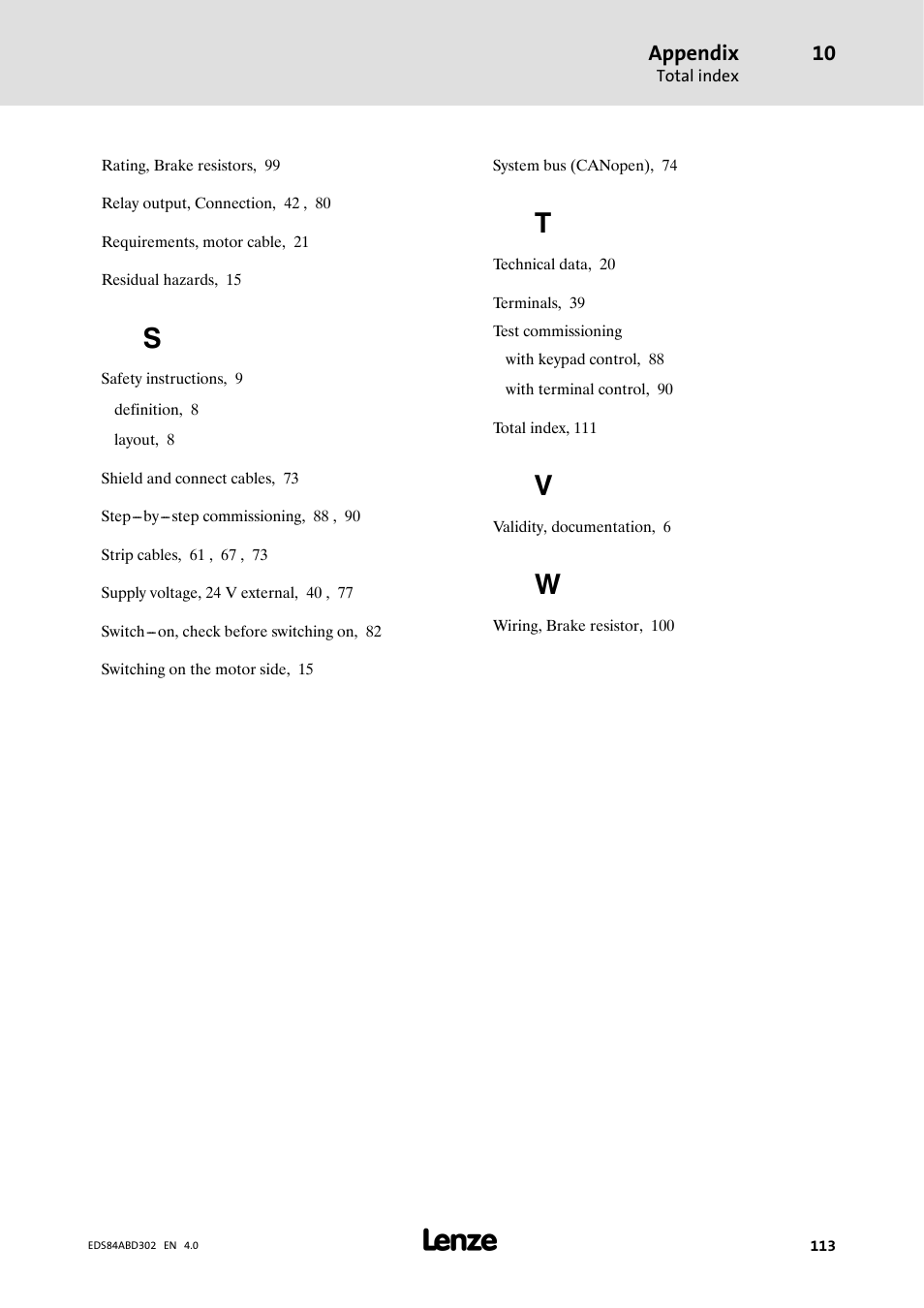 Appendix | Lenze 8400 BaseLine Manual User Manual | Page 113 / 114