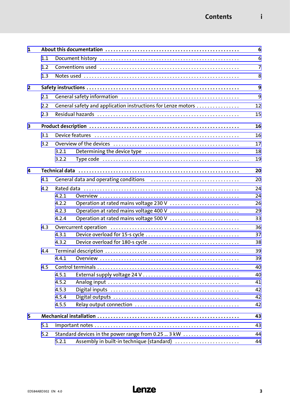 Lenze 8400 BaseLine Manual User Manual | Page 3 / 114