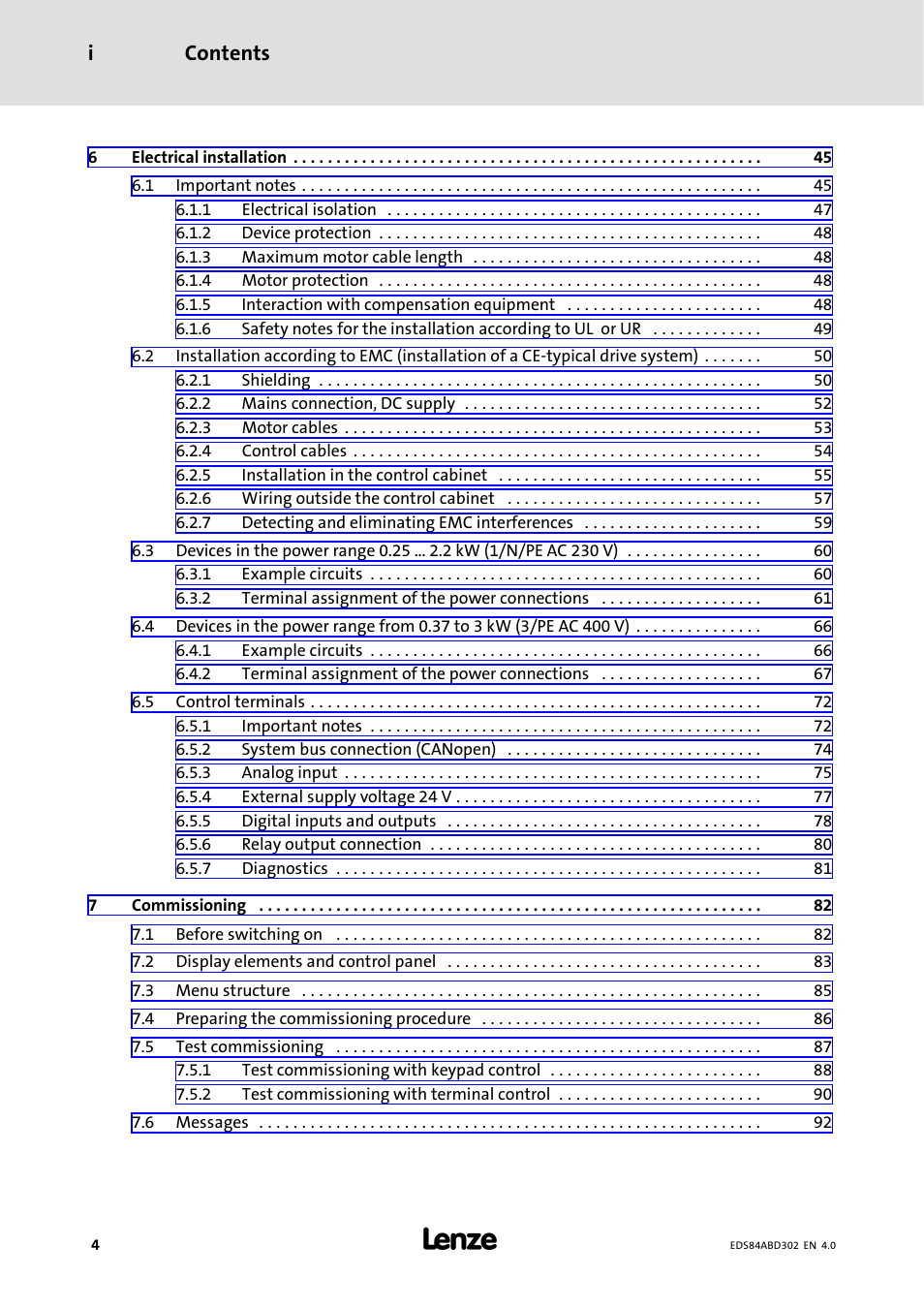 Contents i | Lenze 8400 BaseLine Manual User Manual | Page 4 / 114