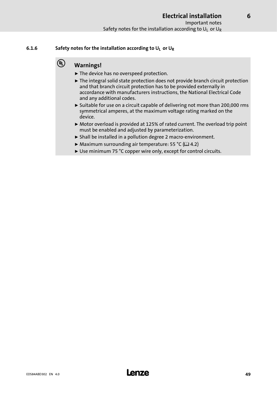 Electrical installation | Lenze 8400 BaseLine Manual User Manual | Page 49 / 114