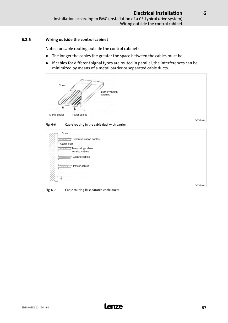 6 wiring outside the control cabinet, Wiring outside the control cabinet, Electrical installation | Lenze 8400 BaseLine Manual User Manual | Page 57 / 114