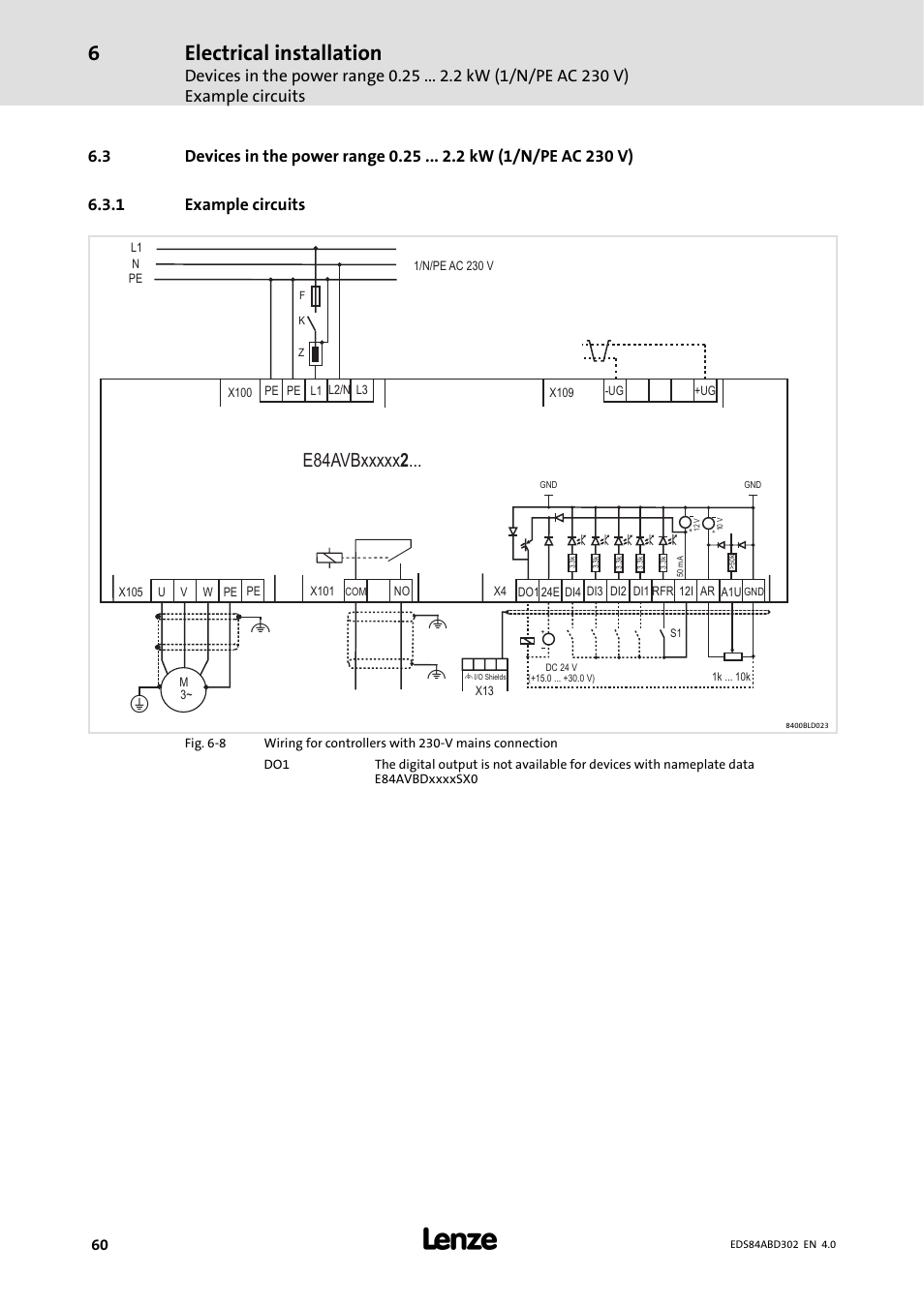 1 example circuits, Example circuits, Electrical installation | Lenze 8400 BaseLine Manual User Manual | Page 60 / 114