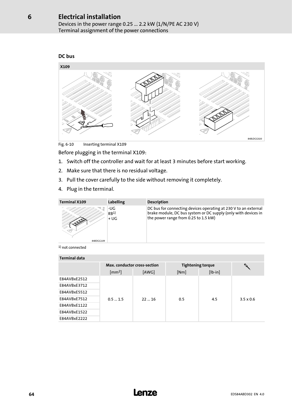 Electrical installation | Lenze 8400 BaseLine Manual User Manual | Page 64 / 114