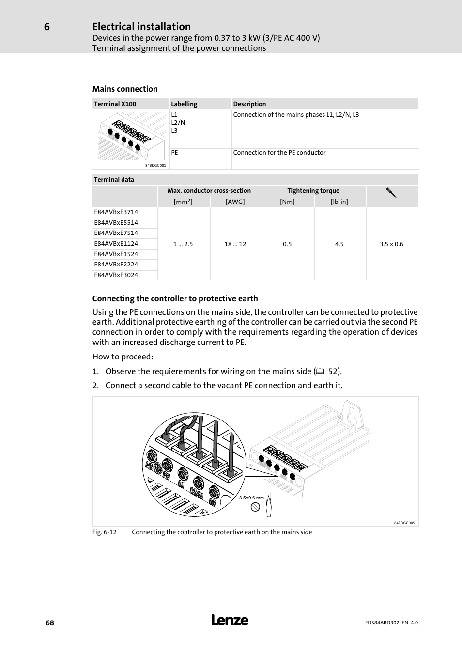 Electrical installation | Lenze 8400 BaseLine Manual User Manual | Page 68 / 114