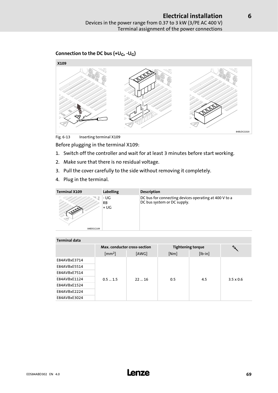 Electrical installation | Lenze 8400 BaseLine Manual User Manual | Page 69 / 114