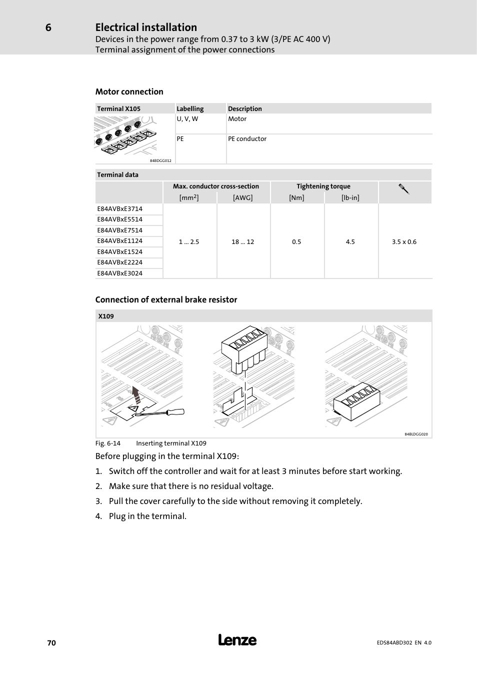 Electrical installation | Lenze 8400 BaseLine Manual User Manual | Page 70 / 114