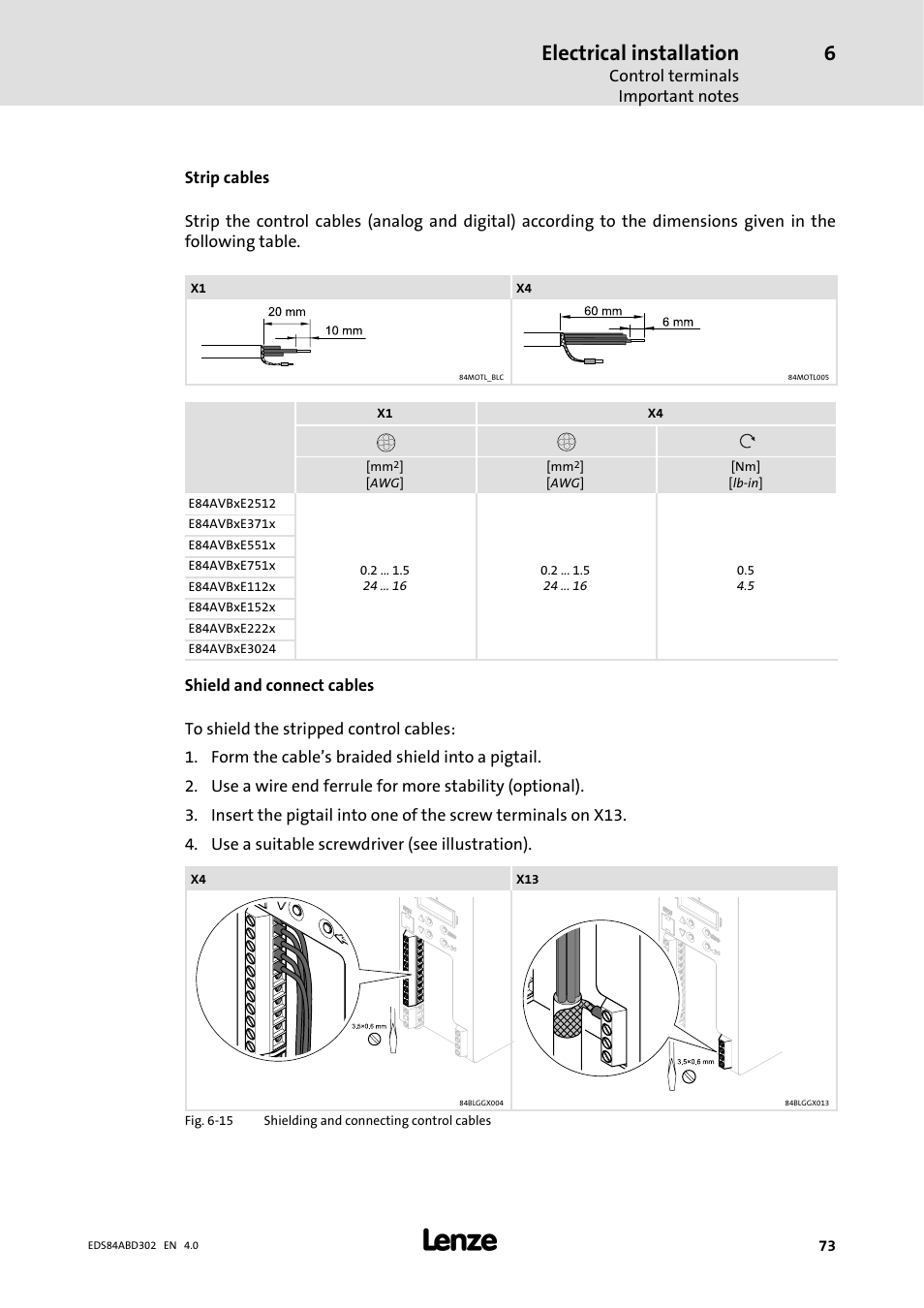 Electrical installation | Lenze 8400 BaseLine Manual User Manual | Page 73 / 114