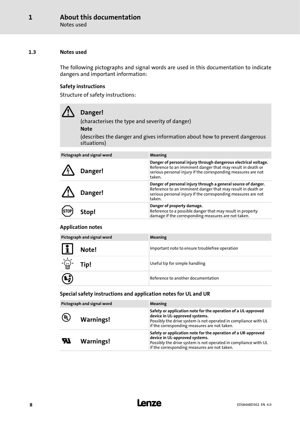 3 notes used | Lenze 8400 BaseLine Manual User Manual | Page 8 / 114