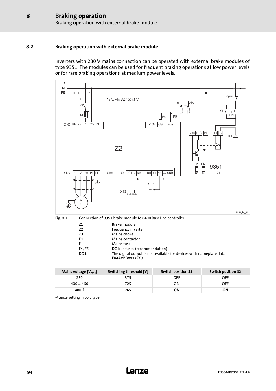 2 braking operation with external brakemodule, 2 braking operation with external brake module, Braking operation | Braking operation with external brake module | Lenze 8400 BaseLine Manual User Manual | Page 94 / 114