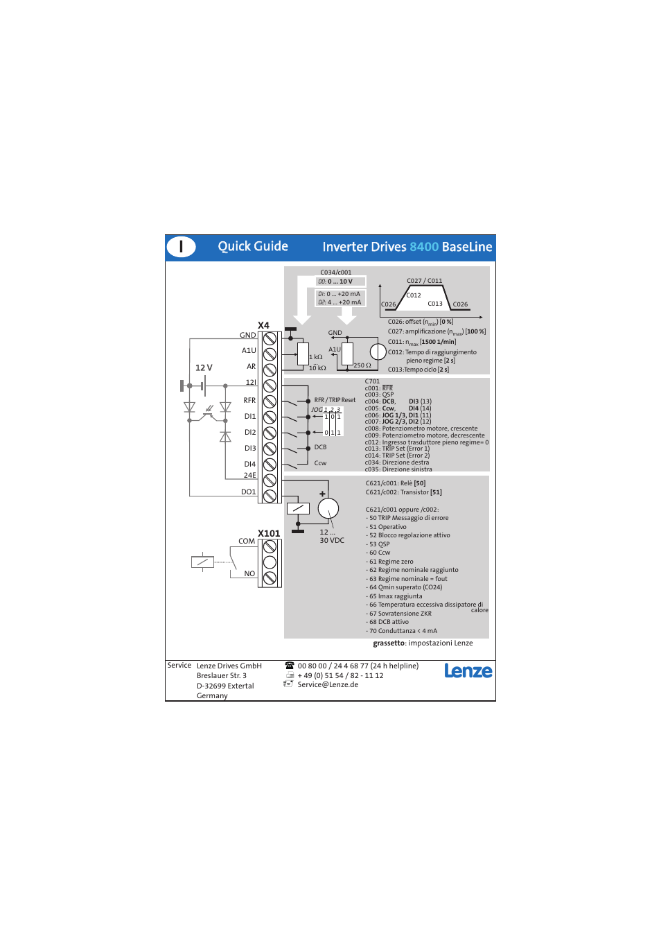 Quick guide, X4 x101 | Lenze 8400 BaseLine Guide Quick Guide User Manual | Page 10 / 10