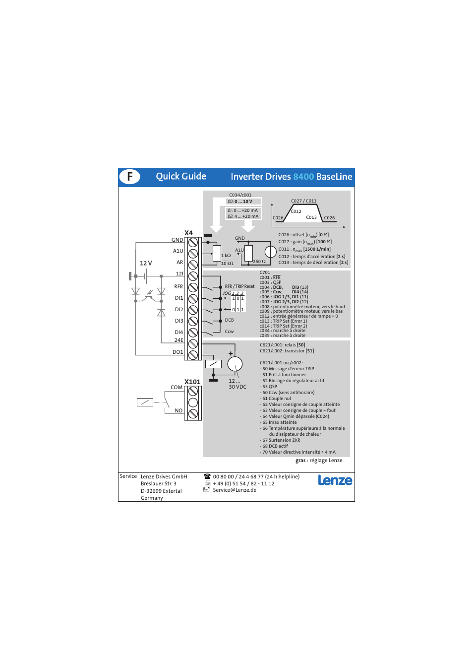Quick guide, X4 x101 | Lenze 8400 BaseLine Guide Quick Guide User Manual | Page 6 / 10