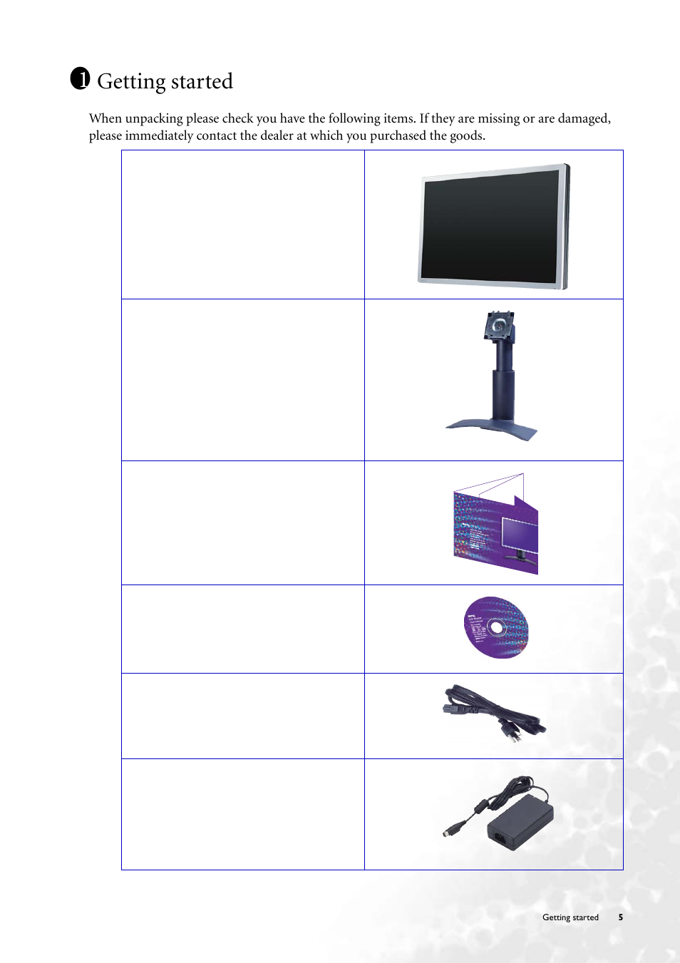 Getting started | BenQ FP231W User Manual | Page 5 / 37