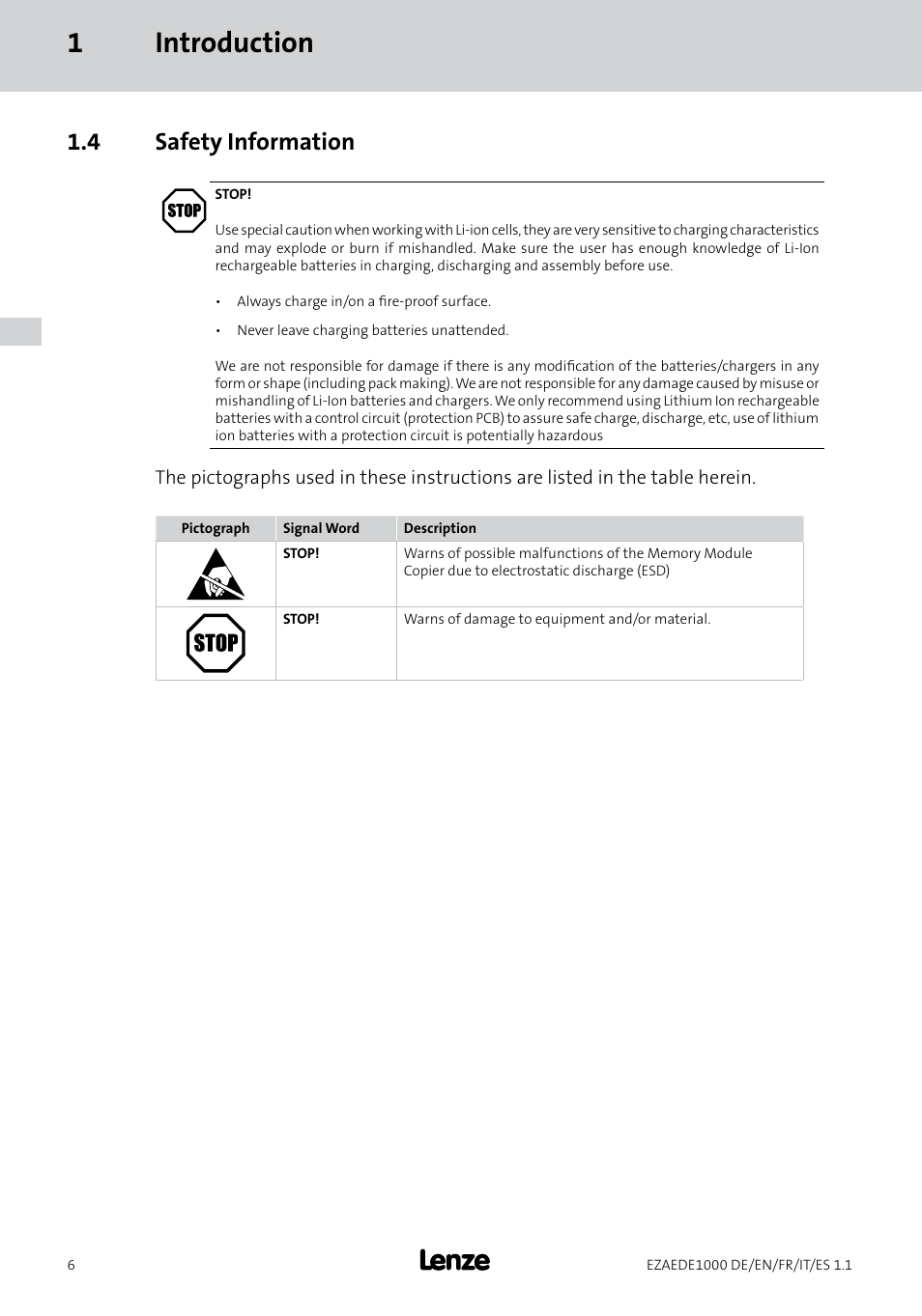 1introduction, 4 safety information | Lenze EZAEDE1000 User Manual | Page 20 / 76