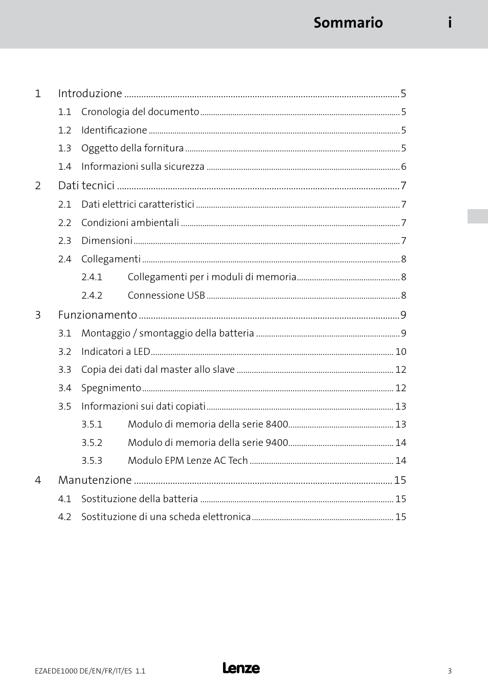 Sommario i | Lenze EZAEDE1000 User Manual | Page 45 / 76
