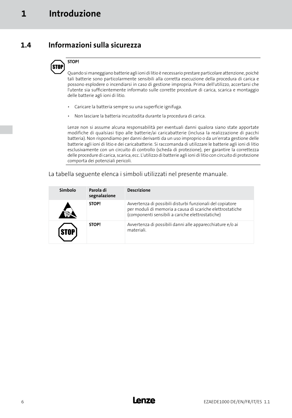 1introduzione, 4 informazioni sulla sicurezza | Lenze EZAEDE1000 User Manual | Page 48 / 76