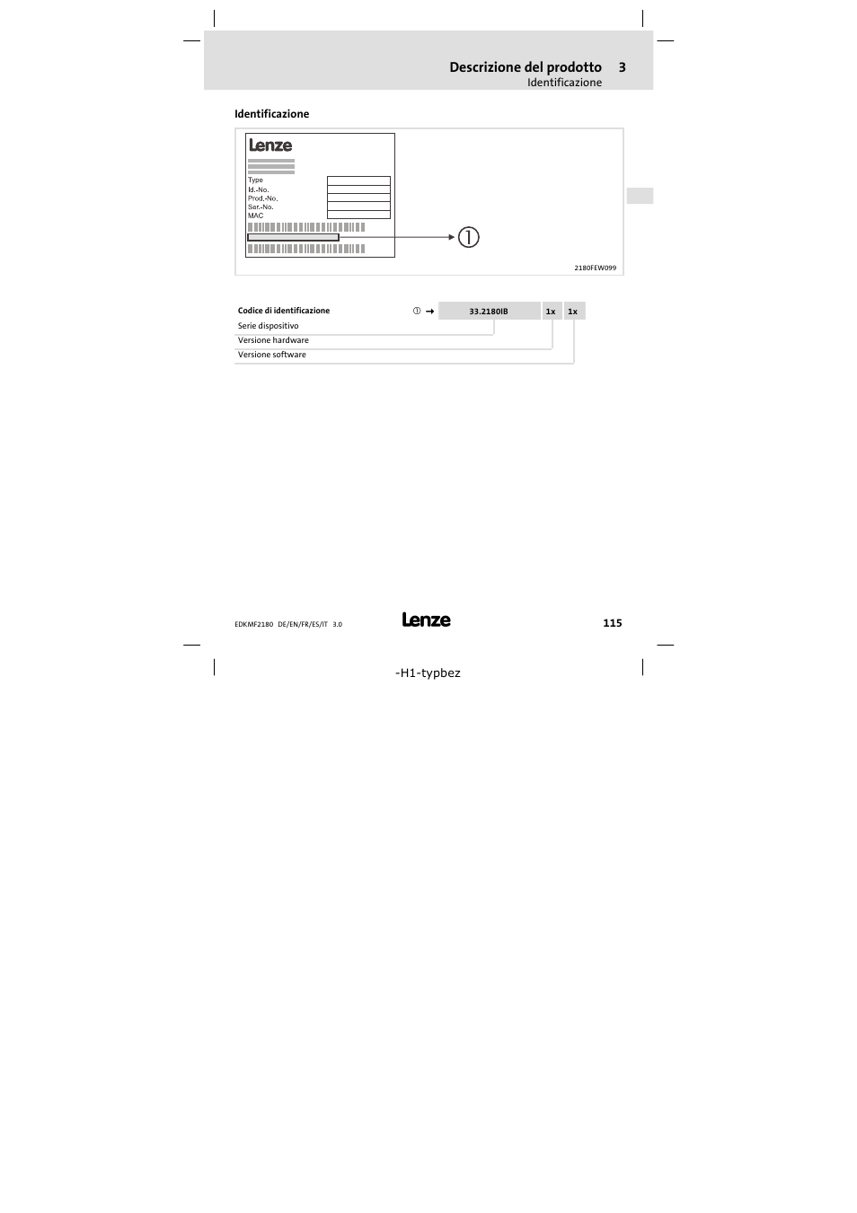 Identificazione, Descrizione del prodotto | Lenze EMF2180IB EthernetCAN User Manual | Page 115 / 134